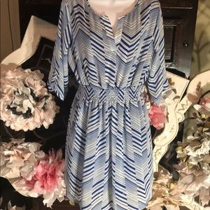 Royal Blue and white fully lined dress 3/4 sleeves